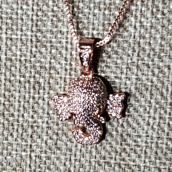 Crystal Elephant Head Necklace - Solid Copper, Rose Gold Plated, AAA CZ. - Picture 3 of 11